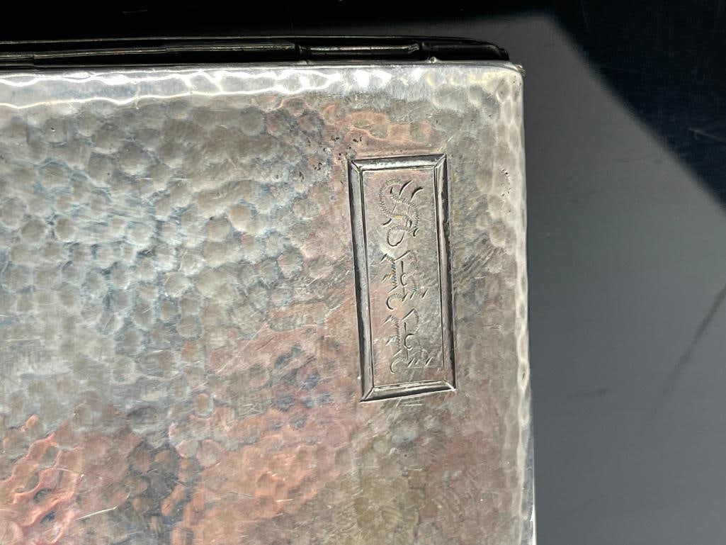 ANTIQUE HAMMERED STERLING SILVER CIGARETTE CASE MONOGRAMMED RSS SCHDY GANG - 3