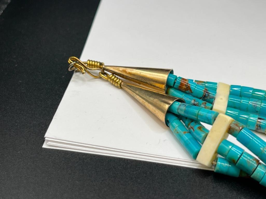 VINTAGE NATIVE AMERICAN MADE HEISHI, BONE, AND BRASS GRADUATED BEAD MULTI-STRAND NECKLACE - 5