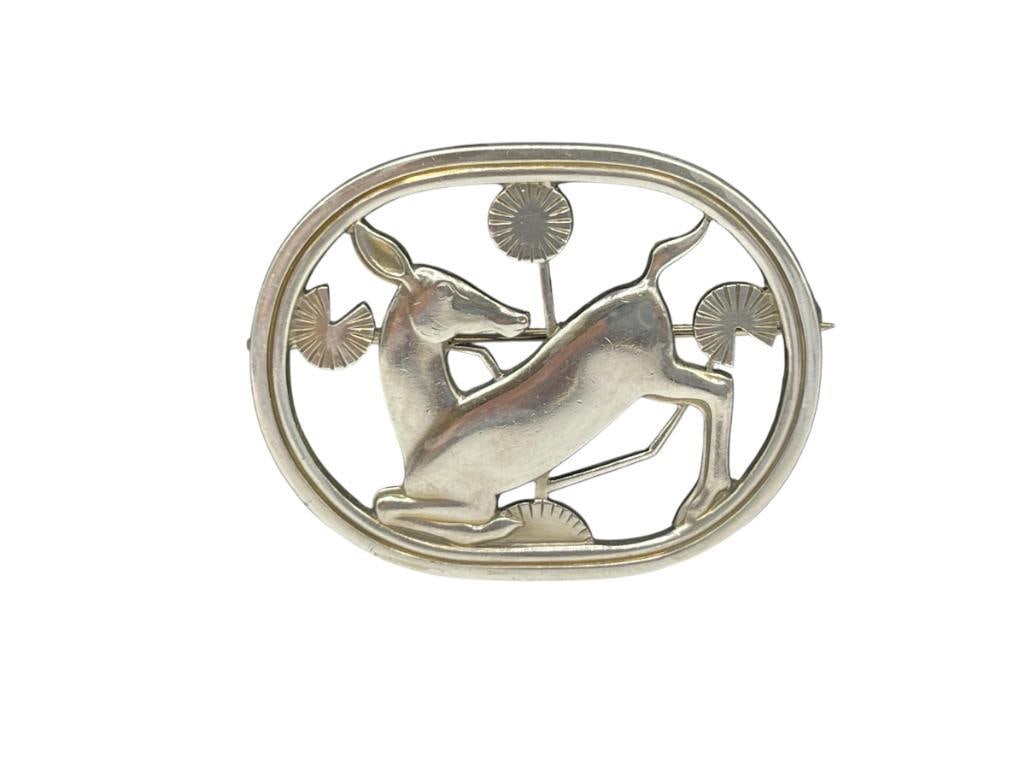 VINTAGE STERLING SILVER GEORG JENSEN DESIGNER SIGNED DEER BROOCH #256: 1 3/4", 13.73 GRAMS 