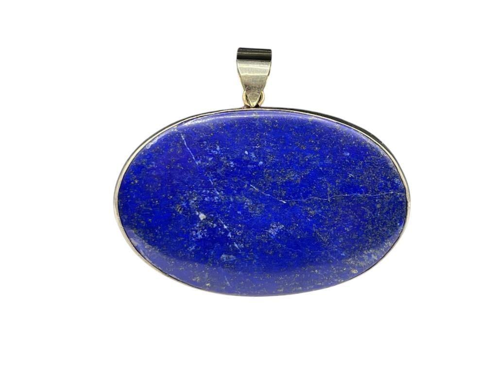 VINTAGE SILVERPLATED OVAL LAPIS PENDANT: 80MM X 50MM LAPIS 