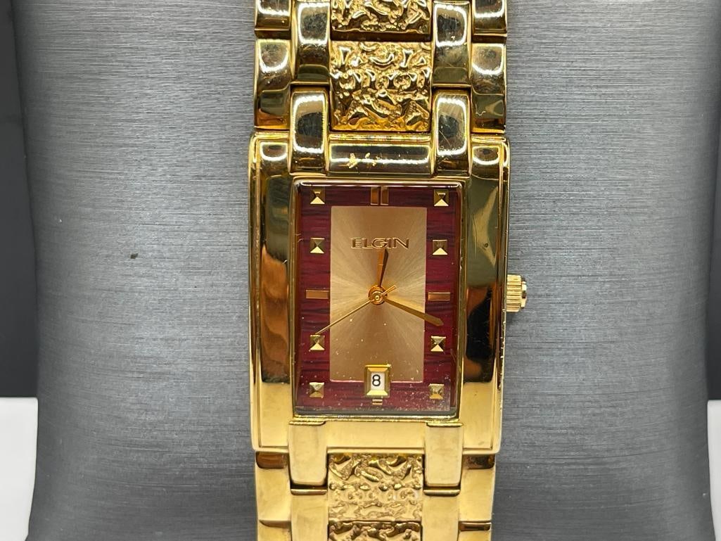 ELGIN GOLD TONE RECTANGULAR WRISTWATCH - 2