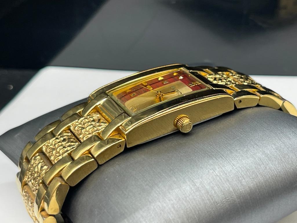 ELGIN GOLD TONE RECTANGULAR WRISTWATCH - 3