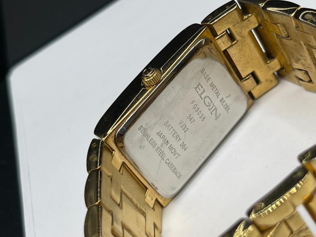 ELGIN GOLD TONE RECTANGULAR WRISTWATCH - 5
