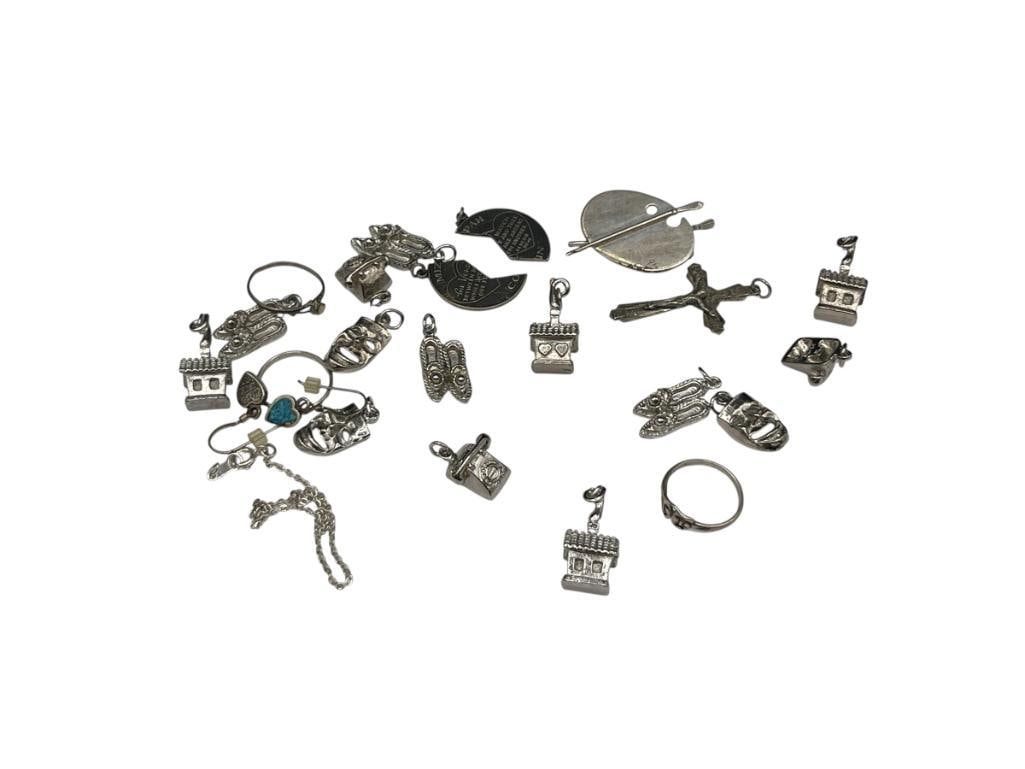 ASSORTED STERLING SILVER AND SILVER TONE JEWELRY INCLUDING PENDANTS, CHARMS, AND MORE (1 of 11)