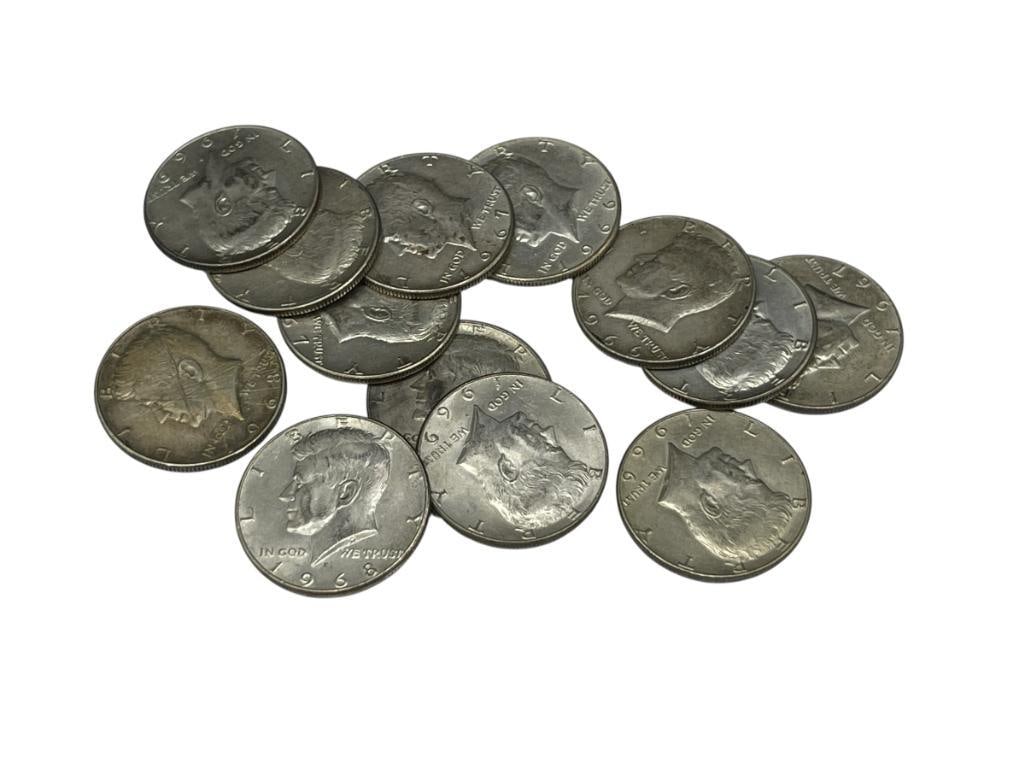 13 U.S. KENNEDY 40% SILVER HALF DOLLARS FROM 1965 - 1969 (1 of 7)