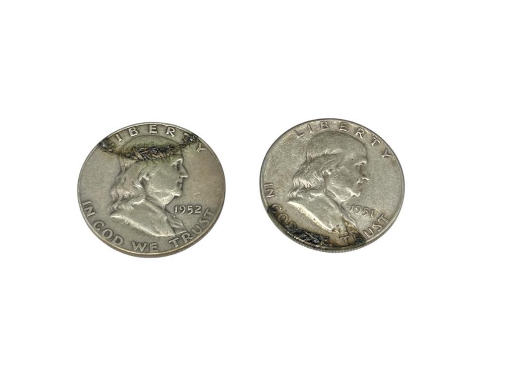 1951 AND 1952-D U.S. FRANKLIN SILVER HALF DOLLARS (1 of 7)