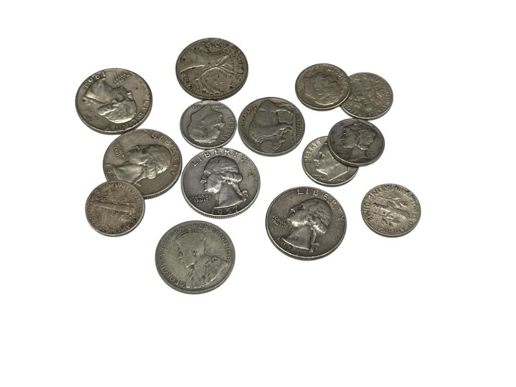 ASSORTED U.S. AND FOREIGN SILVER COINS INCLUDING $1.70 FACE VALUE IN 90% SILVER U.S. COINS (1 of 8)