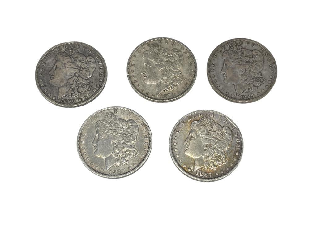 FIVE U.S. MORGAN SILVER DOLLARS FEATURING VARIOUS DATES AND MINT MARKS90 (1 of 7)