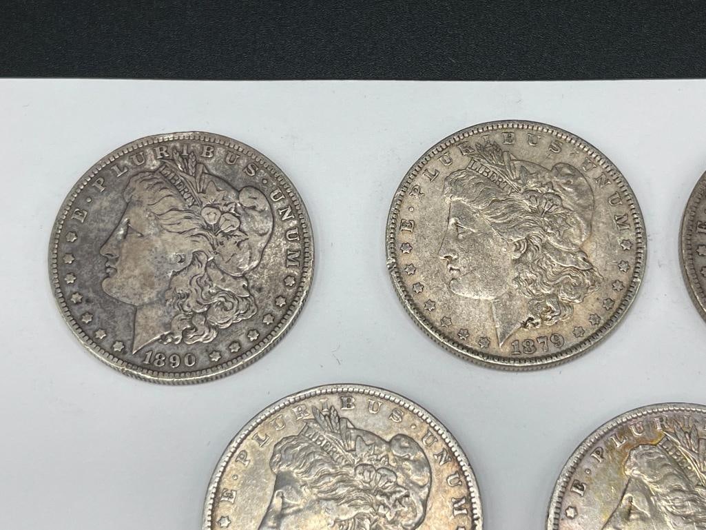 FIVE U.S. MORGAN SILVER DOLLARS FEATURING VARIOUS DATES AND MINT MARKS90 - 2