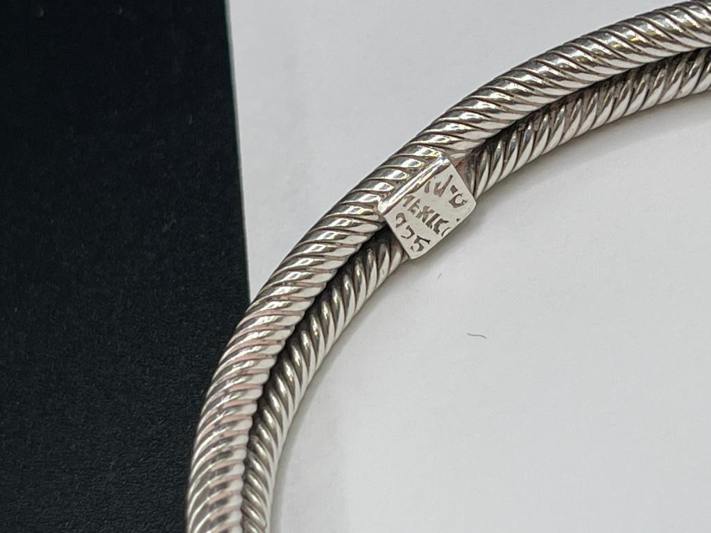 VINTAGE STERLING SILVER TAXCO MEXICO MALACHITE CUFF BRACELET - 4