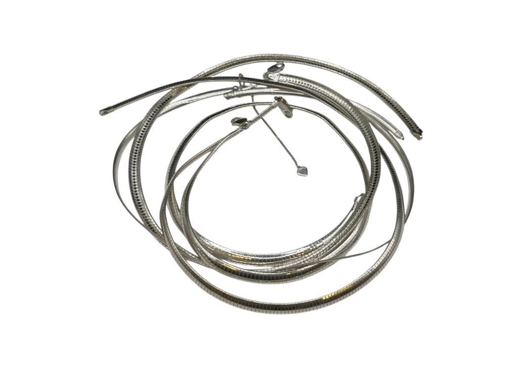 OMEGA STERLING SILVER NECKLACES INCLUDING SOME MADE IN ITALY: FOUR NECKLACES VARIOUS LENGTHS, 95.23 GRAMS 