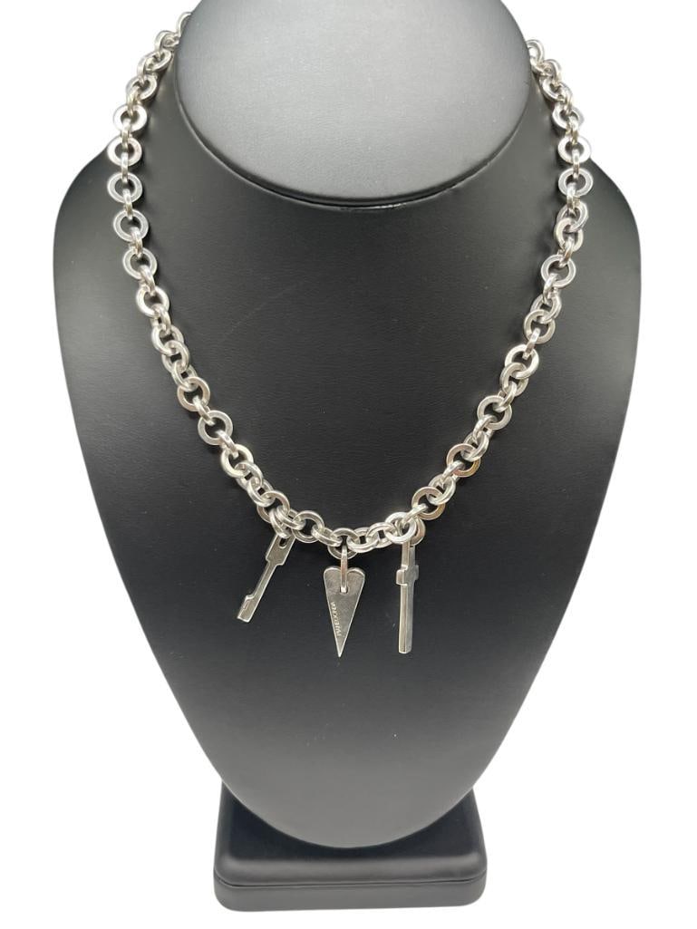 PIANEGONDA DESIGNER HALLMARKED STERLING SILVER CHAIN LINK CHARM NECKLACE: 16" NECKLACE, UP TO 1 1/4" CHARMS, 59.47 GRAMS 