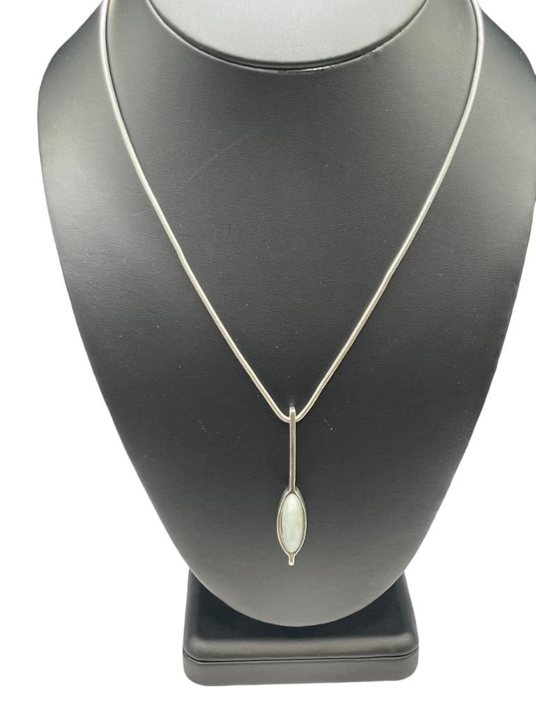 PIANEGONDA DESIGNER SIGNED STERLING SILVER MOONSTONE PENDANT NECKLACE: ON STERLING SILVER SNAKE CHAIN NECKLACE 17" NECKLACE, 2" PENDANT, 12.56 GRAMS 