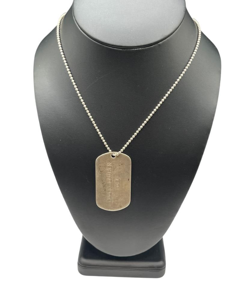 VINTAGE RALPH LAUREN STERLING SILVER DOGTAG DESIGN NECKLACE: 30" NECKLACE, 2" DOGTAG, 29.00 GRAMS 