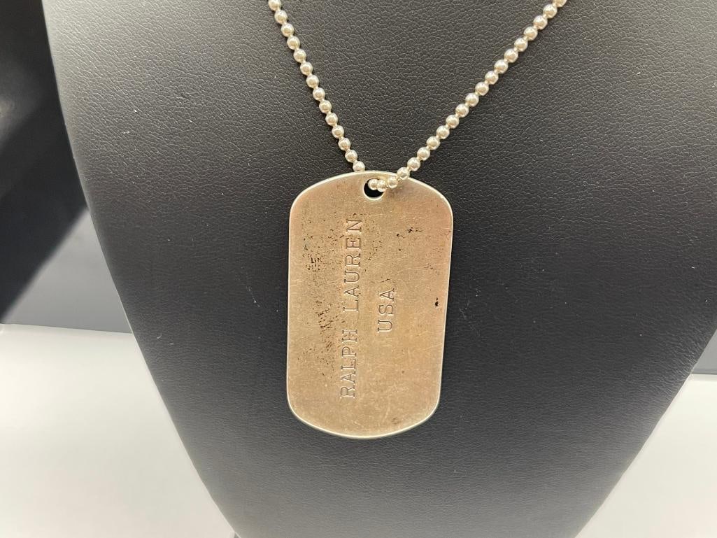 VINTAGE RALPH LAUREN STERLING SILVER DOGTAG DESIGN NECKLACE - 2