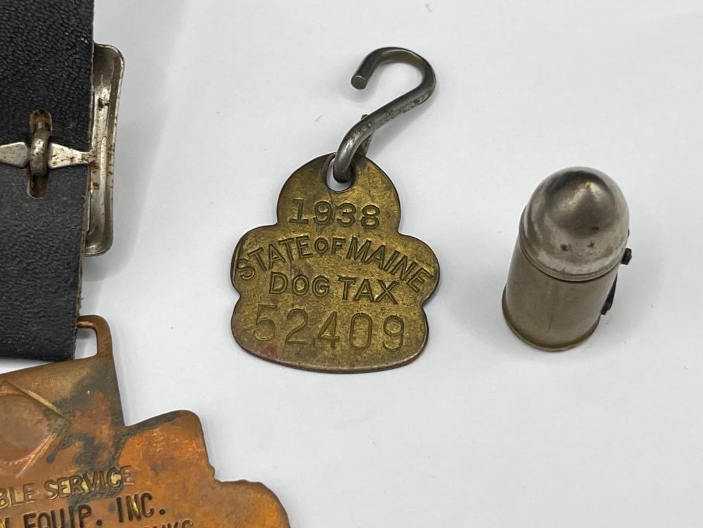 1938 DOGTAX STATE OF MAINE BADGE AND 1962 YUKON EQUIP. ANCHORAGE TRACTOR WATCH FOB - 3