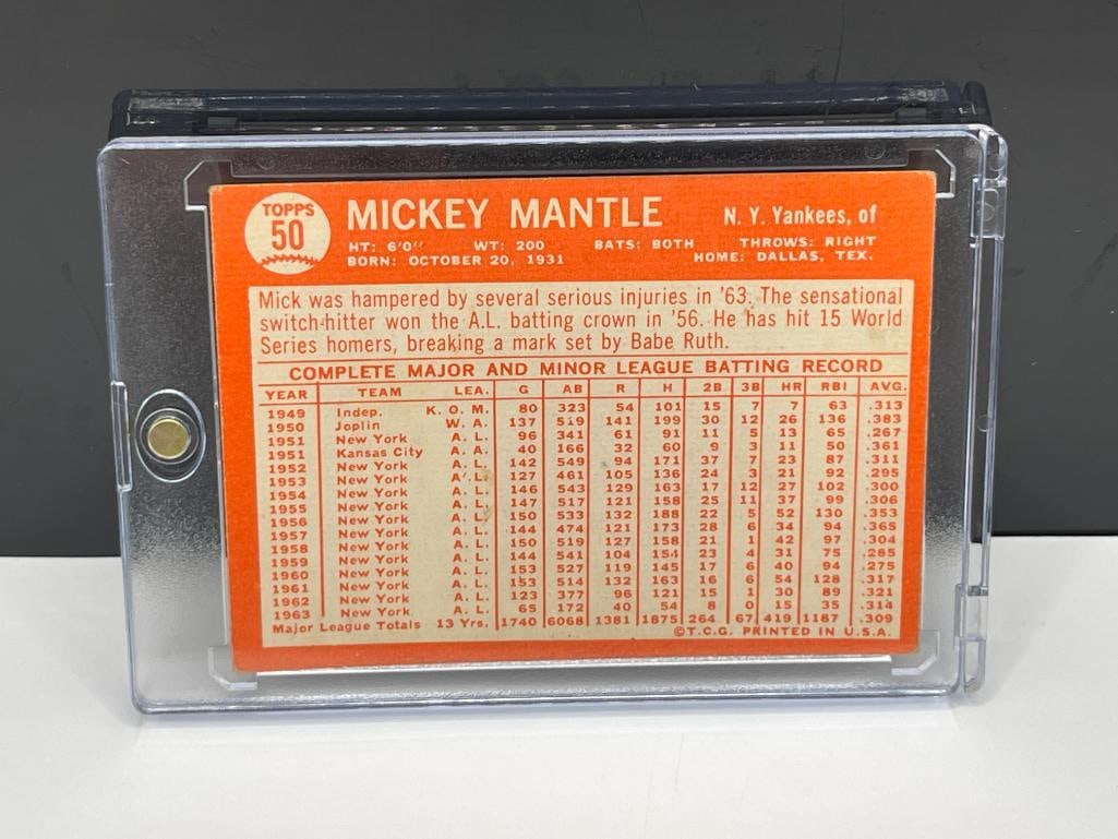 1964 TOPPS #50 YANKEES MICKEY MANTLE BASEBALL CARD - 6