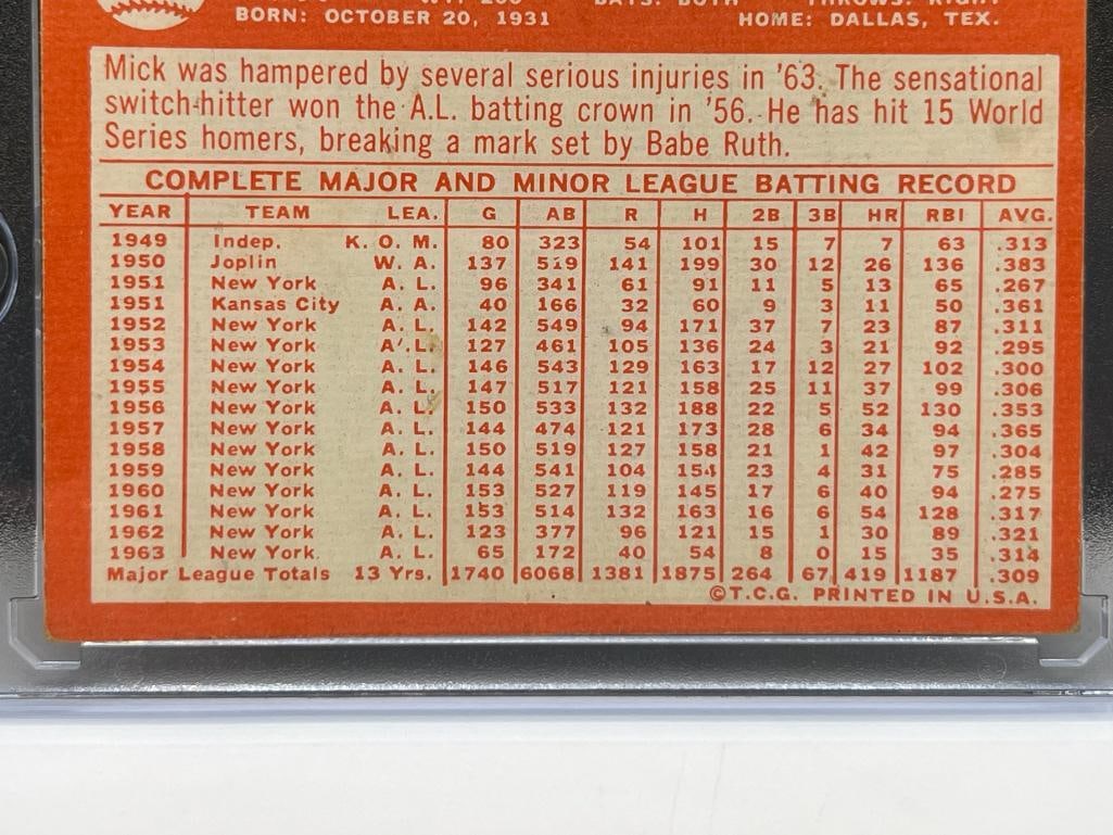 1964 TOPPS #50 YANKEES MICKEY MANTLE BASEBALL CARD - 9