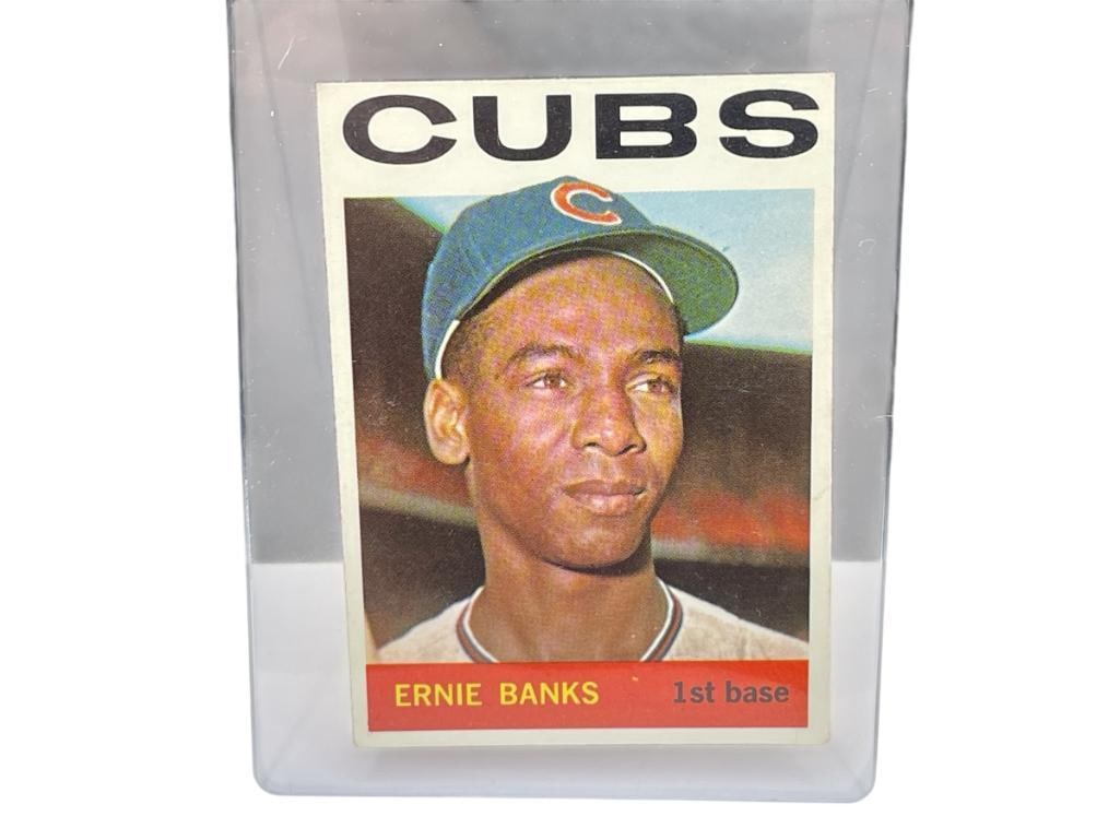 1964 TOPPS #55 CUBS ERNIE BANKS BASEBALL CARD: RARE CARD, VIEW PICTURES FOR CONDITION REVIEW, COLLECTION FROM A LOCAL RENO, NV DOCTOR AT RENOWN WHO RAN BIG LEAGUE SPORTS MEDICINE BASEBALL CAMP FOR NEARLY 20 YEARS, DOCTOR JOHN ANDREW CAMERON 