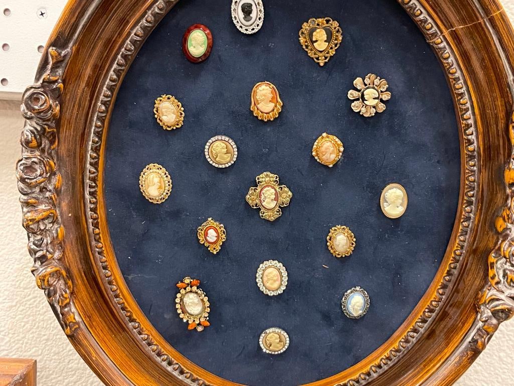 ARTISAN MADE CAMEO DISLAY FEATURES 17 CAMEOS FEW ARE BEJEWELED - 2