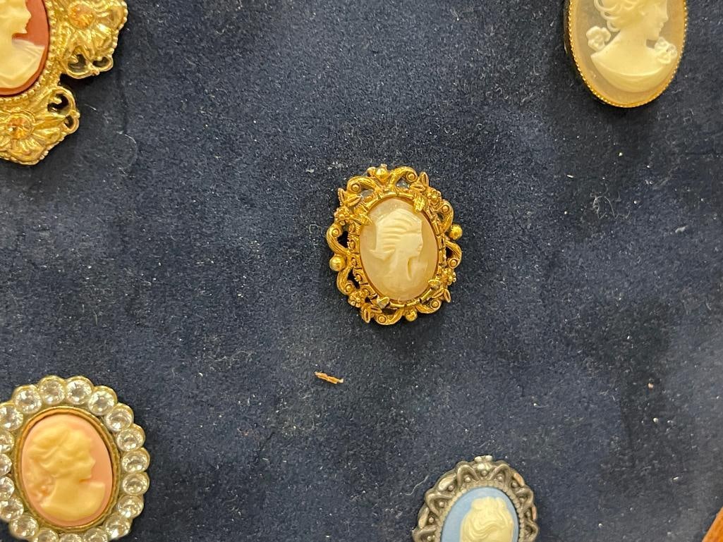 ARTISAN MADE CAMEO DISLAY FEATURES 17 CAMEOS FEW ARE BEJEWELED - 5