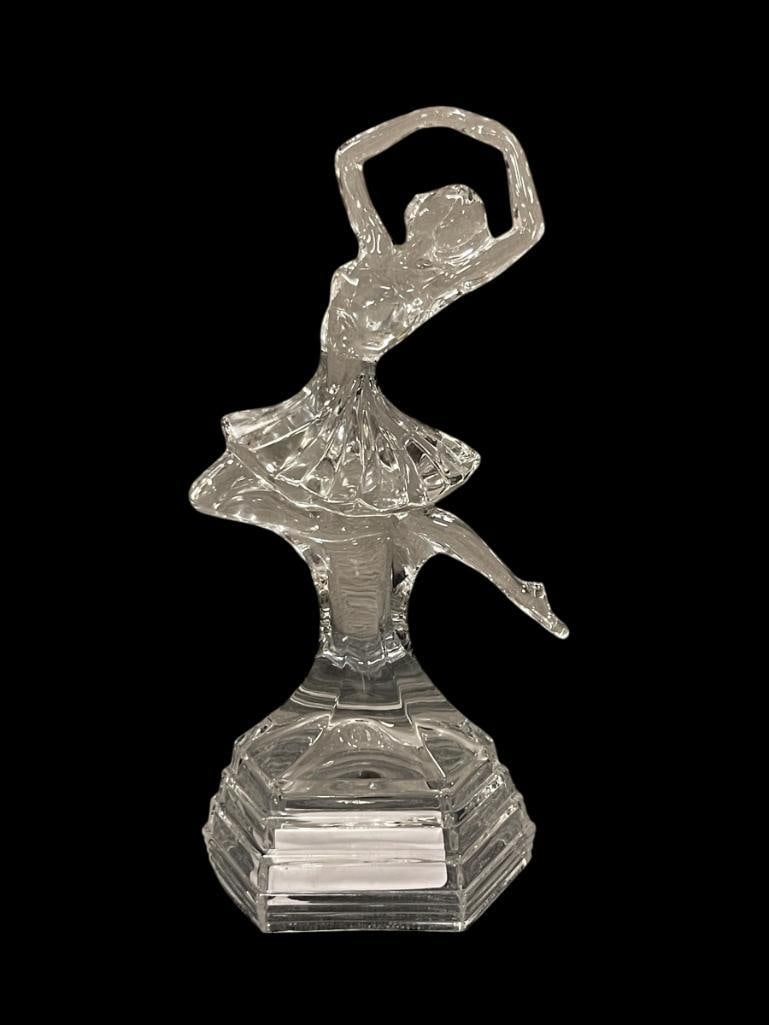 CRYSTAL BALLERINA ON HEXAGONAL STEPPED BASE: NO CHIPS 10 1/2" H