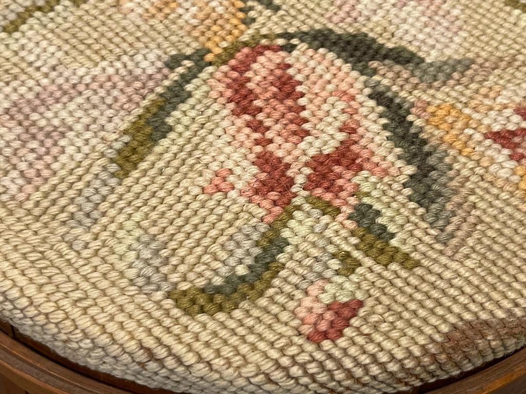 PRIMITIVE FIRKIN STYLED SEWING BOX WITH NEEDLEPOINT PADDED LID - 3