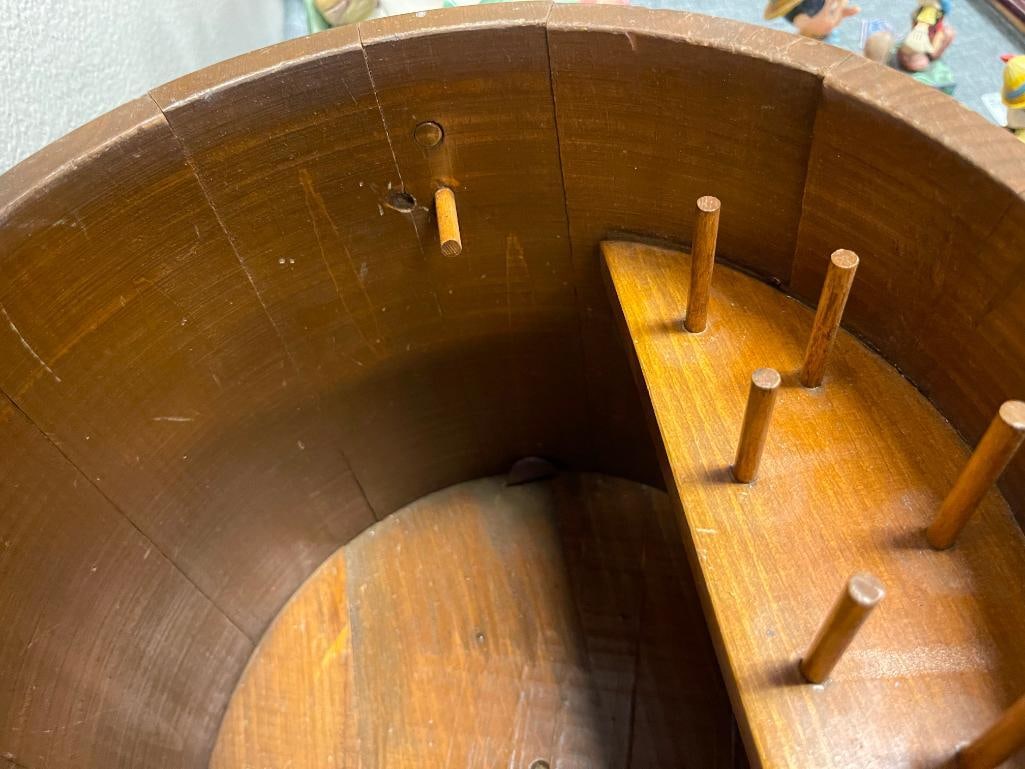 PRIMITIVE FIRKIN STYLED SEWING BOX WITH NEEDLEPOINT PADDED LID - 6