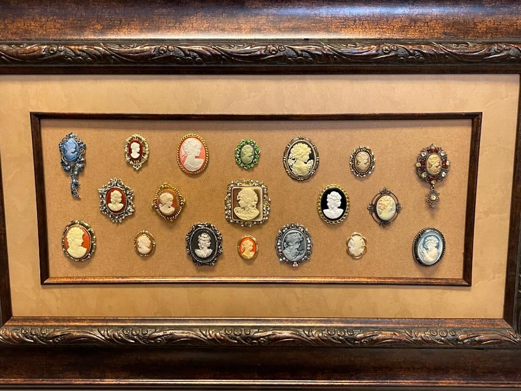 ARTISAN CRAFTED CAMEO DISPLAY MOUNTED BOARD FEATURES 19 VICTORIAN STYLE CAMEOS - 2