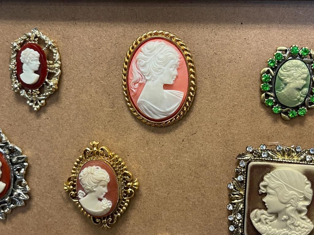 ARTISAN CRAFTED CAMEO DISPLAY MOUNTED BOARD FEATURES 19 VICTORIAN STYLE CAMEOS - 4