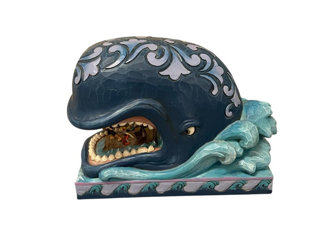 WALT DISNEY SHOWCASE COLLECTION PINOCCHIO, GEPETTO, AND WHALE FIGURINE: A WHALE OF A WHALE, GEPETTO AND PINOCCHIO FEET HAVE DAMAGE 10" L, 7 3/4" H 