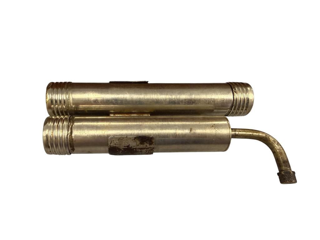 LATE 1930'S JIM DANDY ALCOHOL BLOW TORCH: USED FOR HIKING / CAMPING, CAPS HAVE FEW SMALL DENTS, SURFACE RUST ON THE LABEL 5 1/2" 