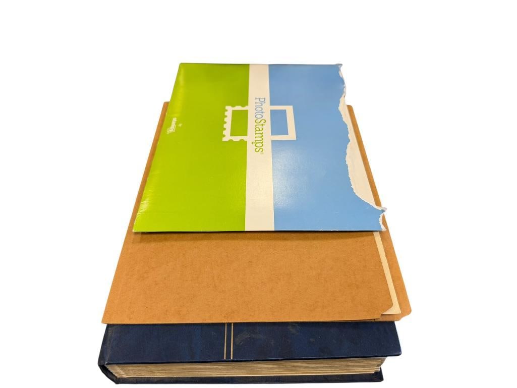 COLLECTION OF STAMPS AND ENVELOPES DATING FROM 1926 UP TO 1996: INCLUDES BLACK AMERICANA POST CARD, COMMEMORATIVE USPS STAMPS, FOREIGN STAMPS FROM JAPAN AND MANY DATING FROM THE 1960'S, UNCUT SHEET OF CONFEDERATE STATE 5 CENT STAMPS 