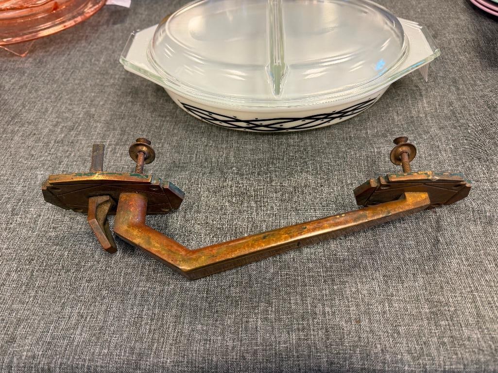 RUSSWIN RUSSELL & ERWIN ART DECO PERIOD 1930'S CAST BRONZE LINEAR DOOR HANDLE NO. 420 - 3