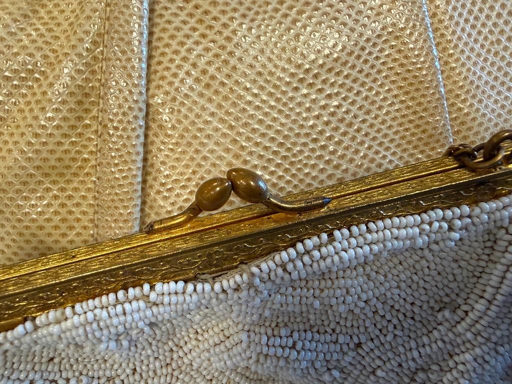 VINTAGE 1980'S JUDITH LEIBER SNAKESKIN CLUTCH AND VINTAGE FINE BEADED CLUTCH - 12