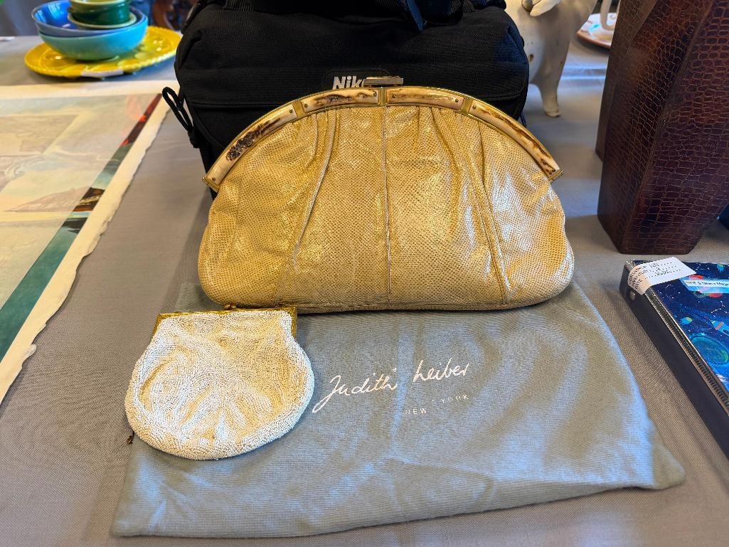 VINTAGE 1980'S JUDITH LEIBER SNAKESKIN CLUTCH AND VINTAGE FINE BEADED CLUTCH - 2