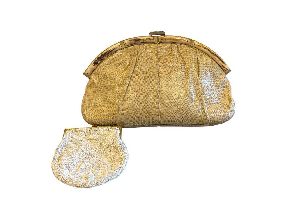 VINTAGE 1980'S JUDITH LEIBER SNAKESKIN CLUTCH AND VINTAGE FINE BEADED CLUTCH - 4
