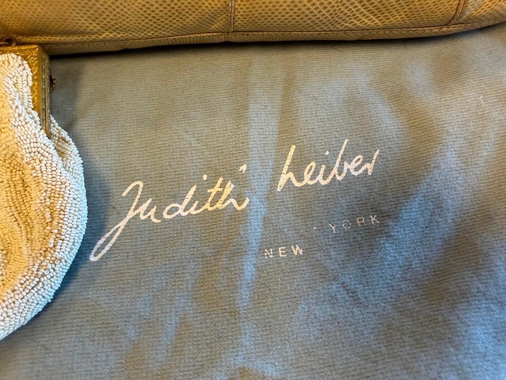 VINTAGE 1980'S JUDITH LEIBER SNAKESKIN CLUTCH AND VINTAGE FINE BEADED CLUTCH - 5