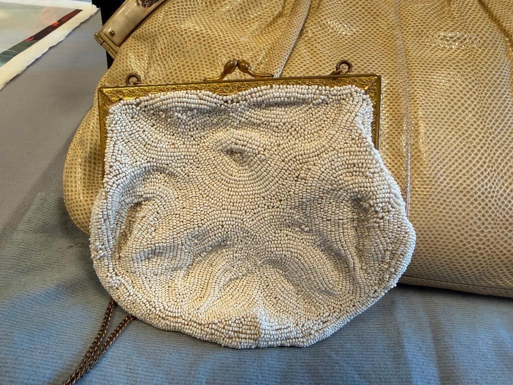 VINTAGE 1980'S JUDITH LEIBER SNAKESKIN CLUTCH AND VINTAGE FINE BEADED CLUTCH - 7