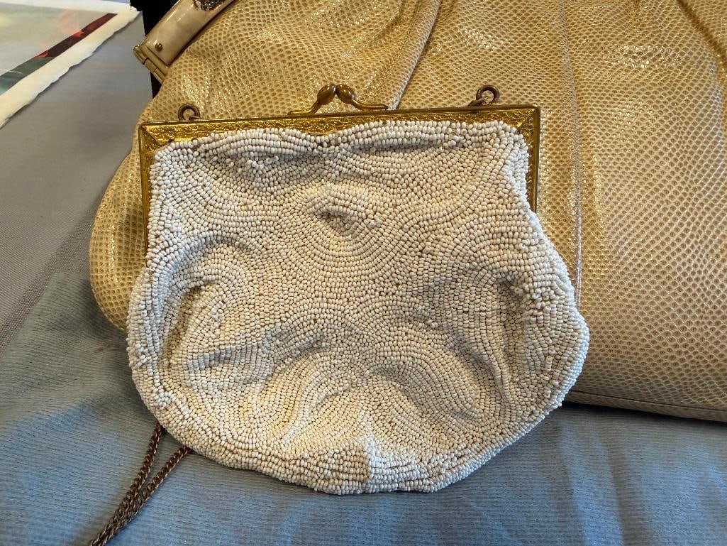 VINTAGE 1980'S JUDITH LEIBER SNAKESKIN CLUTCH AND VINTAGE FINE BEADED CLUTCH - 8