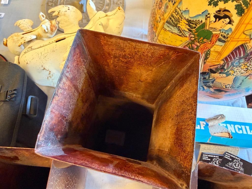 DECORATIVE METAL SQUARE VASES IN BROWN FINISH GRADUATING SIZES - 15