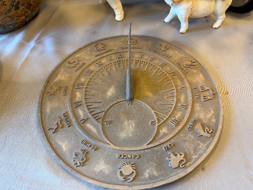 CAST ALUMINUM ZODIAC SYMBOL DECORATIVE SUNDIAL - 2