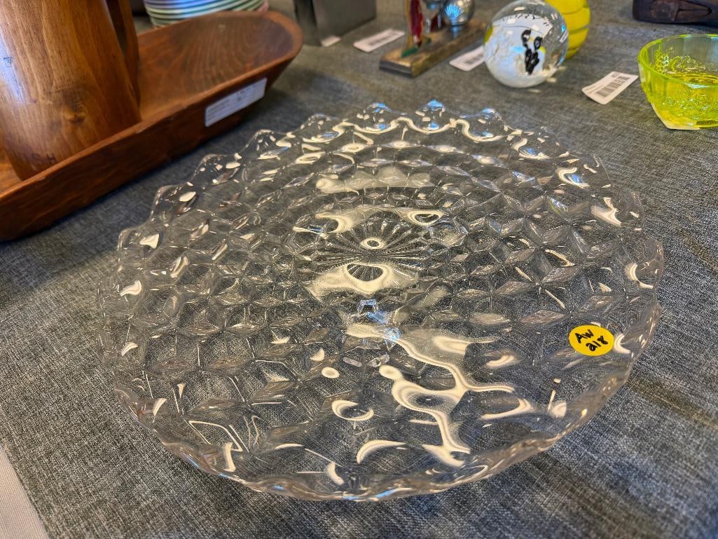 FOSTORIA AMERICAN CLEAR GLASS CUBIST PLATTER - 10