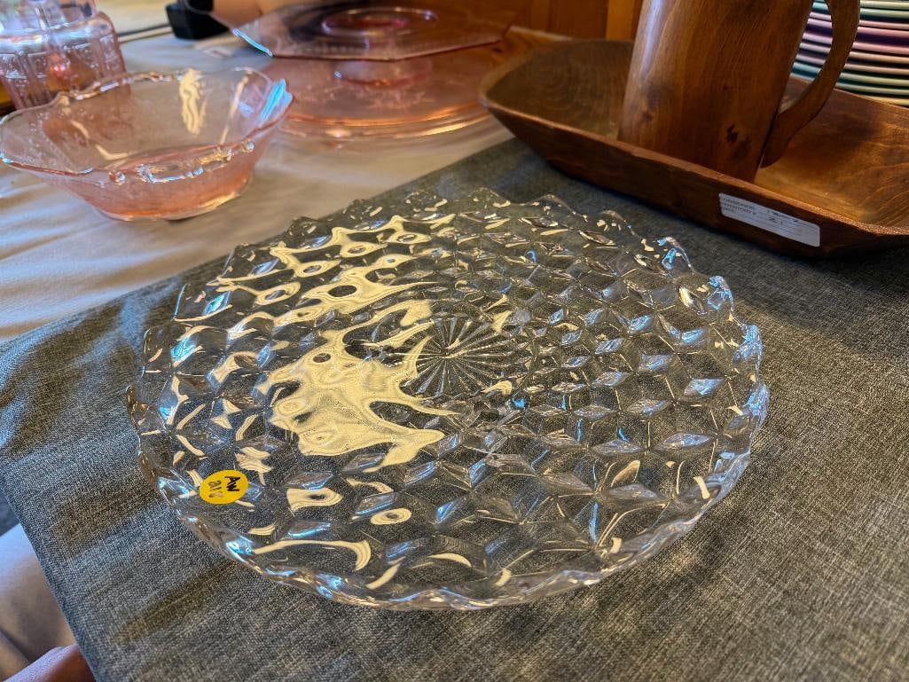 FOSTORIA AMERICAN CLEAR GLASS CUBIST PLATTER - 11