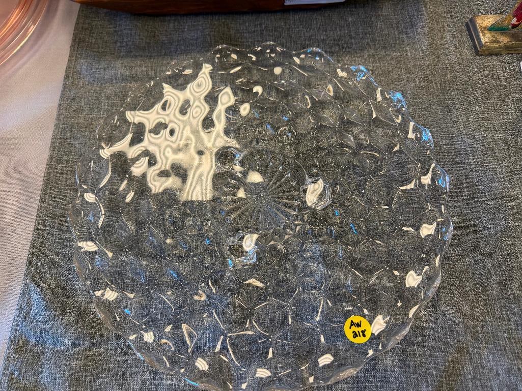 FOSTORIA AMERICAN CLEAR GLASS CUBIST PLATTER - 6