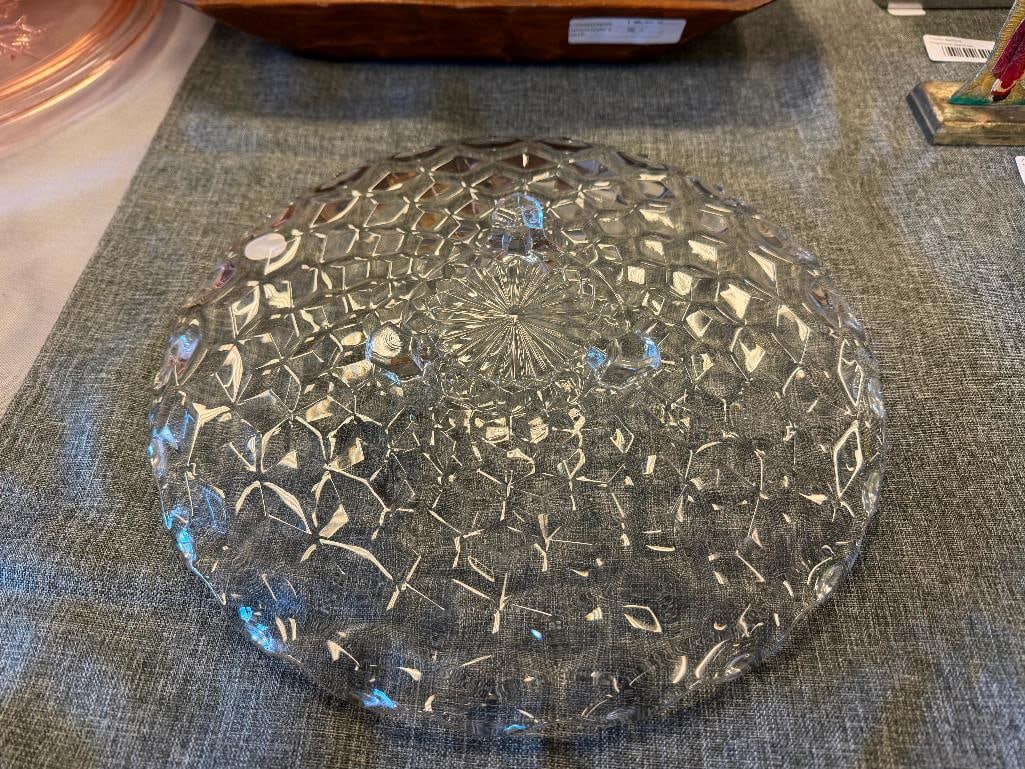 FOSTORIA AMERICAN CLEAR GLASS CUBIST PLATTER - 8
