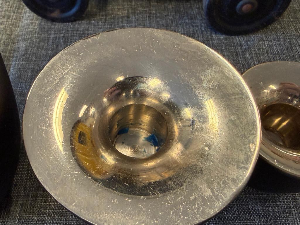 MID-CENTURY MODERN CAST IRON AND CHROME FINISH CANDLESTICK HOLDERS IN GRADUATING SIZES - 11