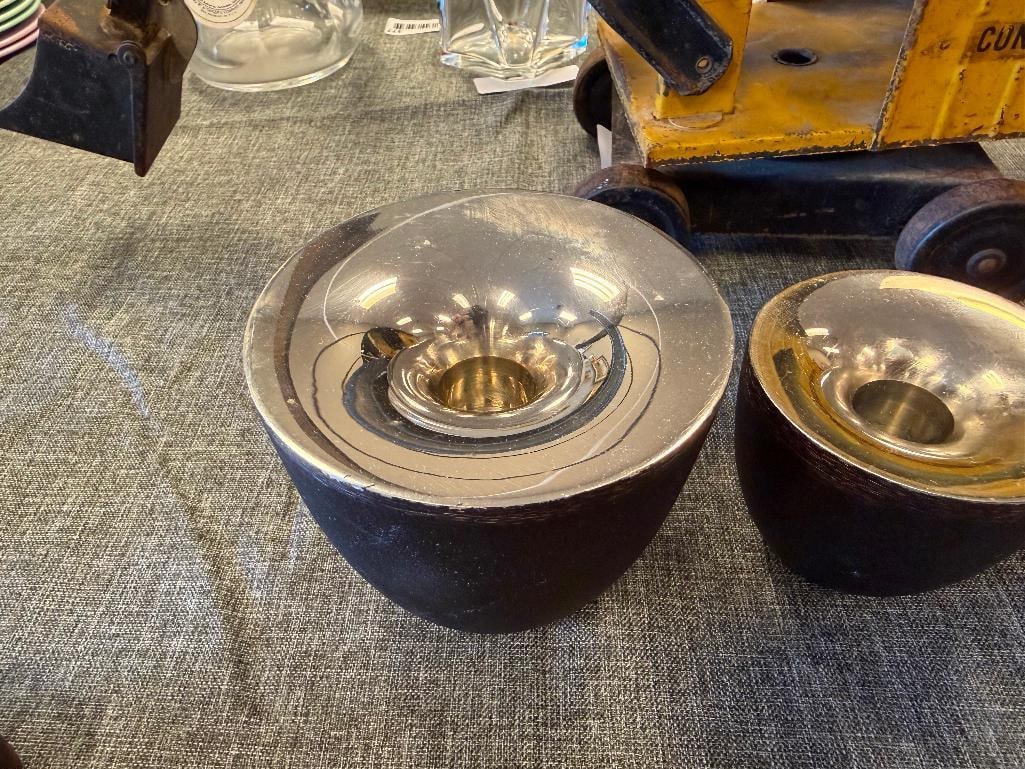 MID-CENTURY MODERN CAST IRON AND CHROME FINISH CANDLESTICK HOLDERS IN GRADUATING SIZES - 6