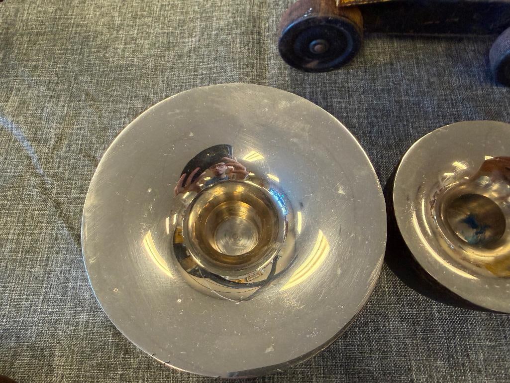 MID-CENTURY MODERN CAST IRON AND CHROME FINISH CANDLESTICK HOLDERS IN GRADUATING SIZES - 8