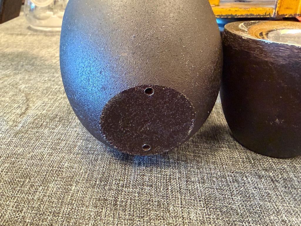 MID-CENTURY MODERN CAST IRON AND CHROME FINISH CANDLESTICK HOLDERS IN GRADUATING SIZES - 9